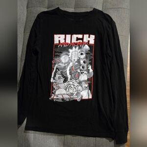 Rick and Morty Black Long Sleeve Shirt, Mens Medium
